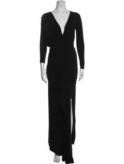 Pre-owned Donna Karan V-neck Long Dress In Black