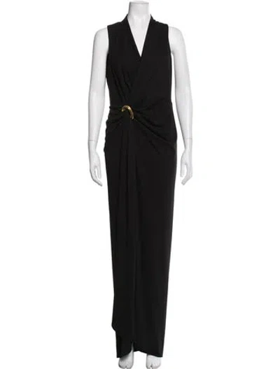 Pre-owned Donna Karan V-neck Long Dress In Black