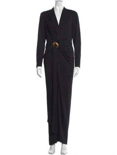 Pre-owned Donna Karan V-neck Long Dress In Black