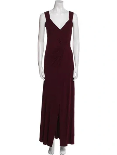 Pre-owned Donna Karan V-neck Long Dress In Burgundy