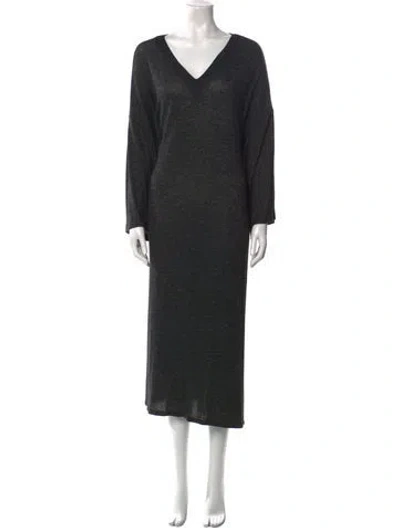 Pre-owned Donna Karan V-neck Long Dress In Gray