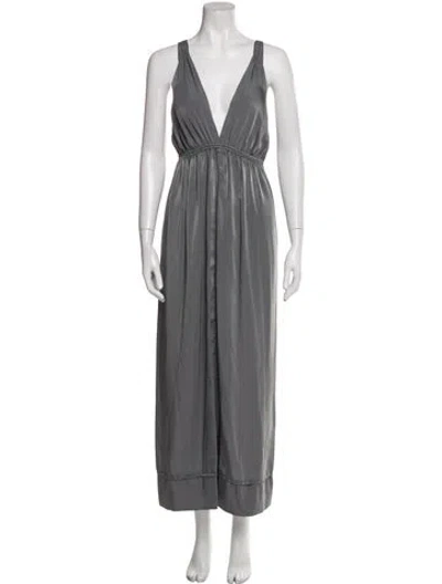 Pre-owned Donna Karan V-neck Long Dress In Gray