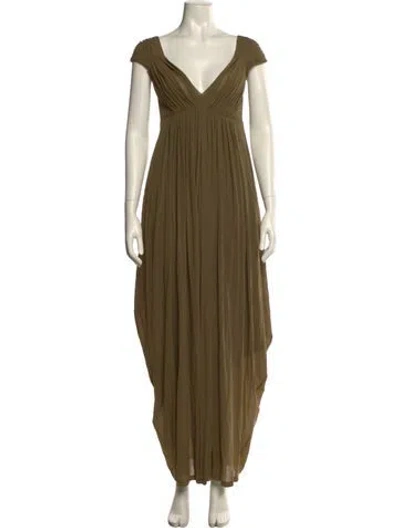Pre-owned Donna Karan V-neck Long Dress In Green