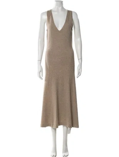 Pre-owned Donna Karan V-neck Long Dress In Neutral