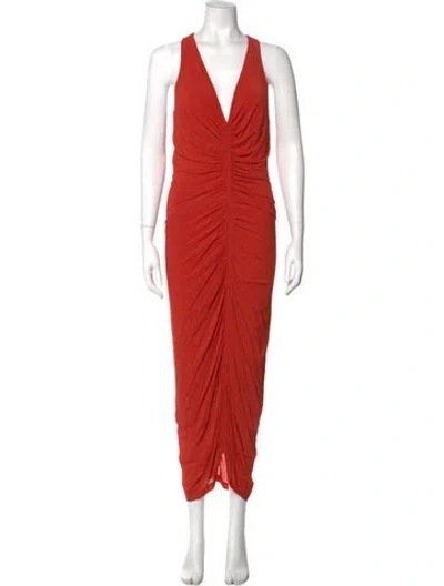 Pre-owned Donna Karan V-neck Long Dress In Orange
