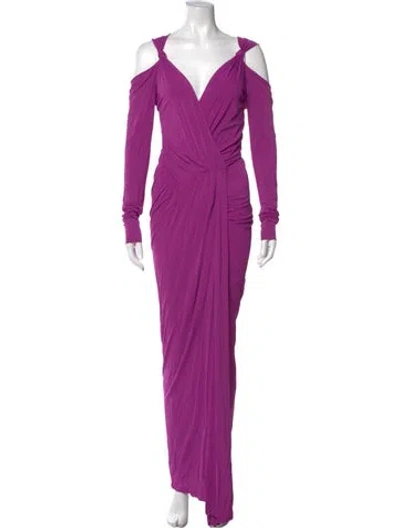 Pre-owned Donna Karan V-neck Long Dress In Purple