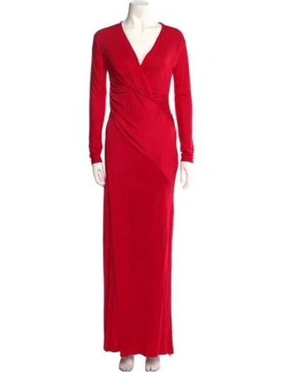 Pre-owned Donna Karan V-neck Long Dress In Red