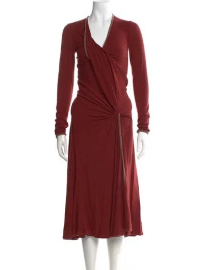 Pre-owned Donna Karan V-neck Long Dress In Red