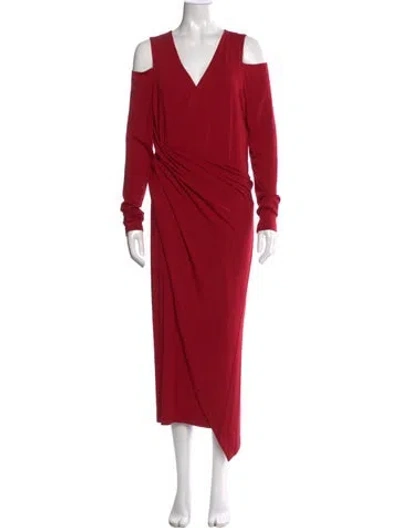 Pre-owned Donna Karan V-neck Long Dress In Red