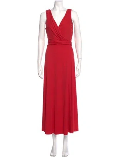 Pre-owned Donna Karan V-neck Long Dress In Red