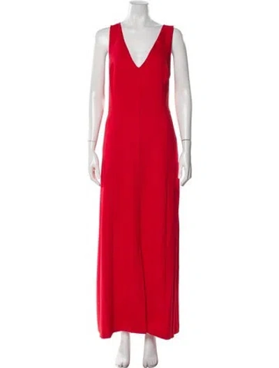 Pre-owned Donna Karan V-neck Long Dress In Red