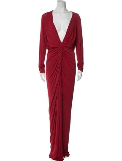 Pre-owned Donna Karan V-neck Long Dress In Red
