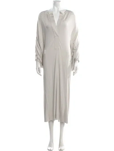 Pre-owned Donna Karan V-neck Long Dress In Silver
