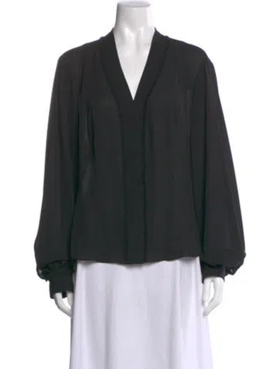 Pre-owned Donna Karan V-neck Long Sleeve Blouse In Black