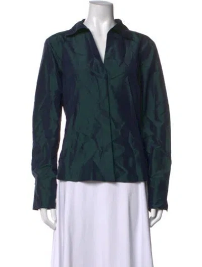 Pre-owned Donna Karan V-neck Long Sleeve Blouse In Blue