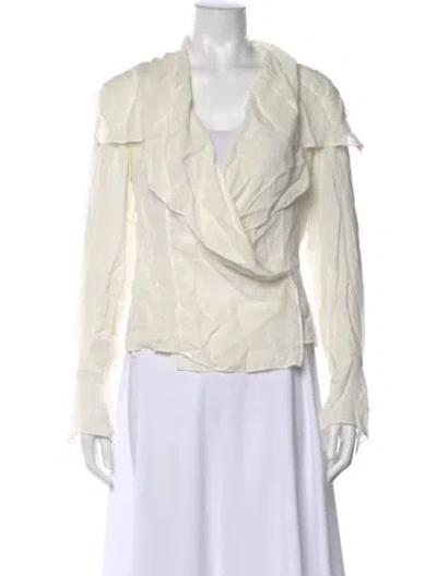 Pre-owned Donna Karan V-neck Long Sleeve Blouse In Neutral