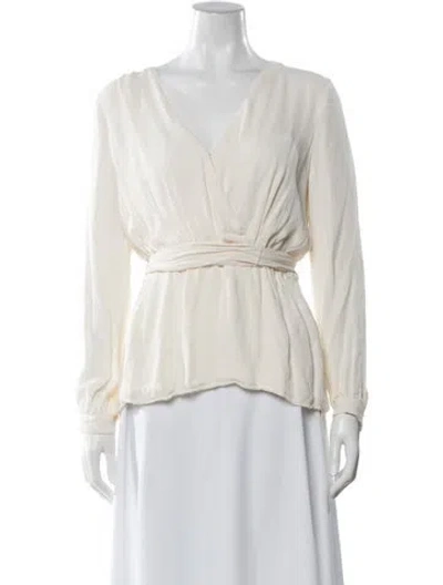 Pre-owned Donna Karan V-neck Long Sleeve Blouse In Neutral