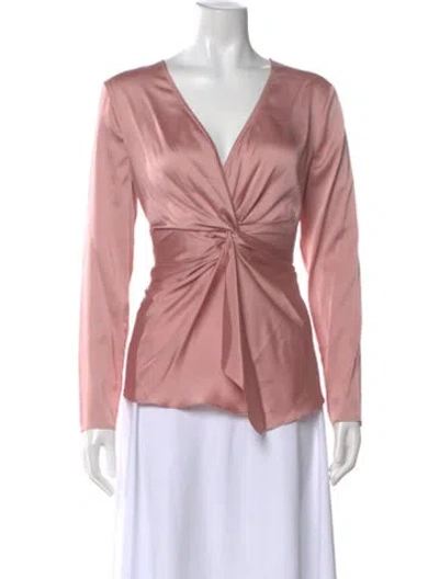 Pre-owned Donna Karan V-neck Long Sleeve Blouse In Pink