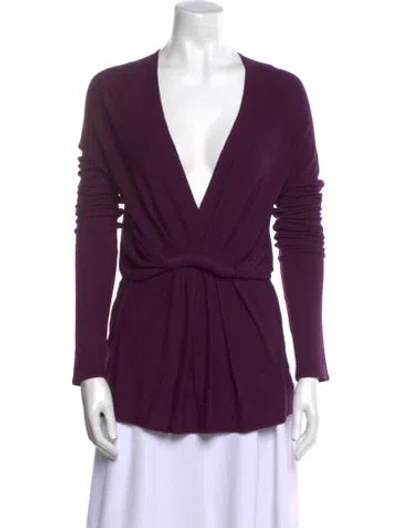 Pre-owned Donna Karan V-neck Long Sleeve Blouse In Purple