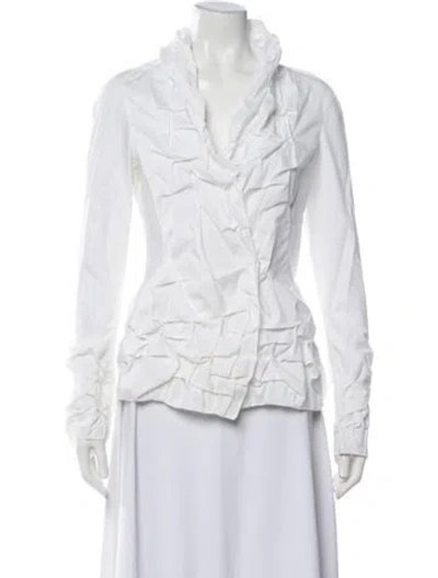 Pre-owned Donna Karan V-neck Long Sleeve Blouse In White
