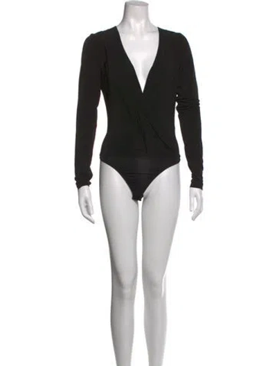 Pre-owned Donna Karan V-neck Long Sleeve Bodysuit In Black