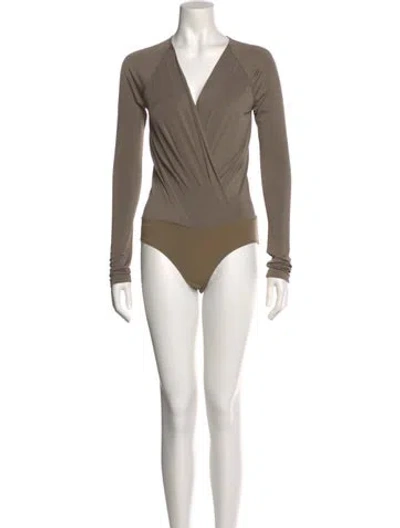 Pre-owned Donna Karan V-neck Long Sleeve Bodysuit In Brown