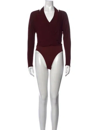 Pre-owned Donna Karan V-neck Long Sleeve Bodysuit In Burgundy