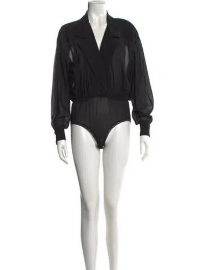 Pre-owned Donna Karan V-neck Long Sleeve Bodysuit In Gray