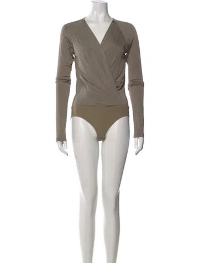 Pre-owned Donna Karan V-neck Long Sleeve Bodysuit In Neutral