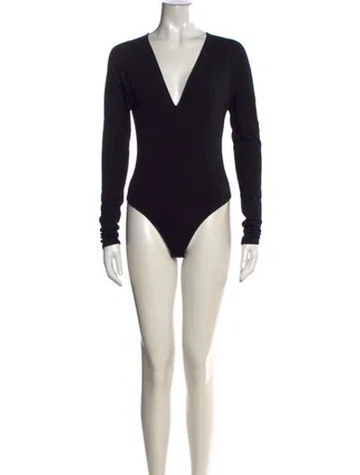 Pre-owned Donna Karan V-neck Long Sleeve Bodysuit W/ Tags In Black