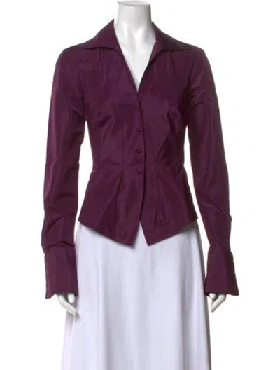 Pre-owned Donna Karan V-neck Long Sleeve Button-up Top In Purple
