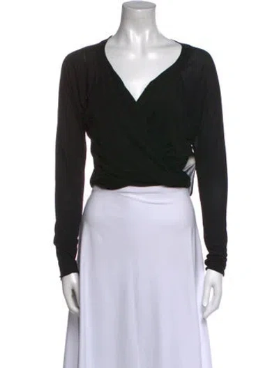 Pre-owned Donna Karan V-neck Long Sleeve Crop Top In Black