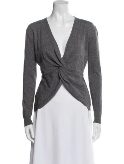 Pre-owned Donna Karan V-neck Long Sleeve Crop Top In Gray