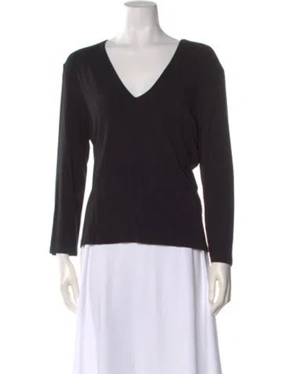 Pre-owned Donna Karan V-neck Long Sleeve Top In Black