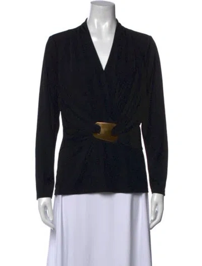 Pre-owned Donna Karan V-neck Long Sleeve Top In Black