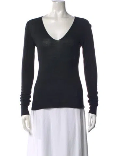 Pre-owned Donna Karan V-neck Long Sleeve Top In Black