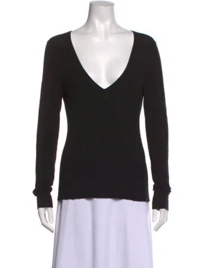 Pre-owned Donna Karan V-neck Long Sleeve Top In Black