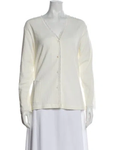 Pre-owned Donna Karan V-neck Long Sleeve Top In Neutral