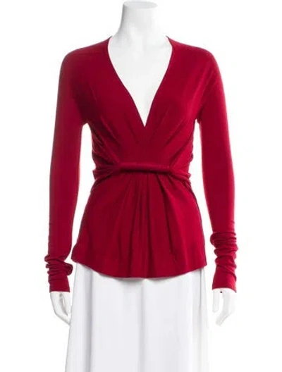 Pre-owned Donna Karan V-neck Long Sleeve Top In Red