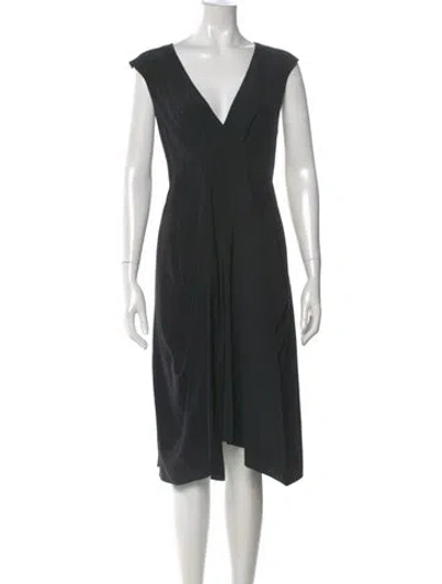 Pre-owned Donna Karan V-neck Midi Length Dress In Black