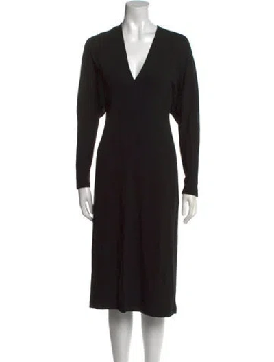 Pre-owned Donna Karan V-neck Midi Length Dress In Black