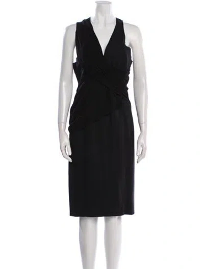 Pre-owned Donna Karan V-neck Midi Length Dress In Black