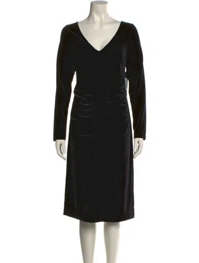 Pre-owned Donna Karan V-neck Midi Length Dress In Black