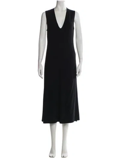 Pre-owned Donna Karan V-neck Midi Length Dress In Black