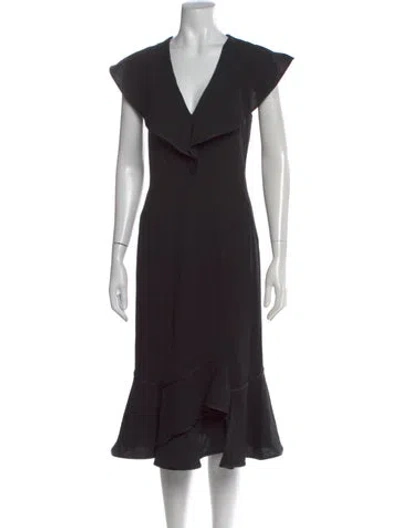 Pre-owned Donna Karan V-neck Midi Length Dress In Black