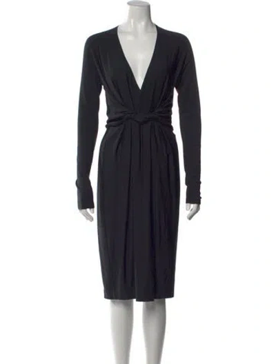 Pre-owned Donna Karan V-neck Midi Length Dress In Black