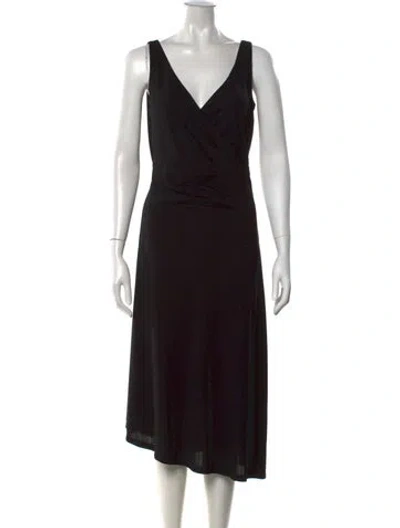 Pre-owned Donna Karan V-neck Midi Length Dress In Black