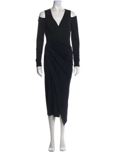 Pre-owned Donna Karan V-neck Midi Length Dress In Black