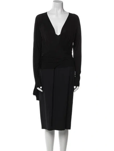 Pre-owned Donna Karan V-neck Midi Length Dress In Blue