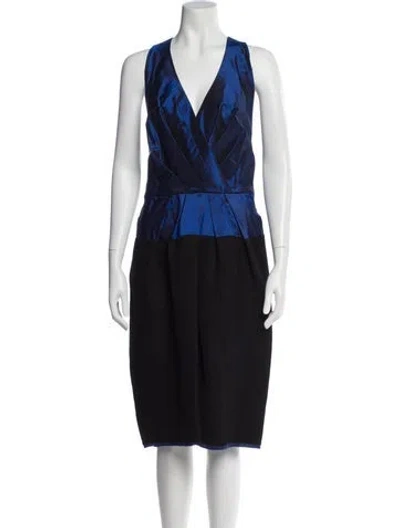Pre-owned Donna Karan V-neck Midi Length Dress In Blue